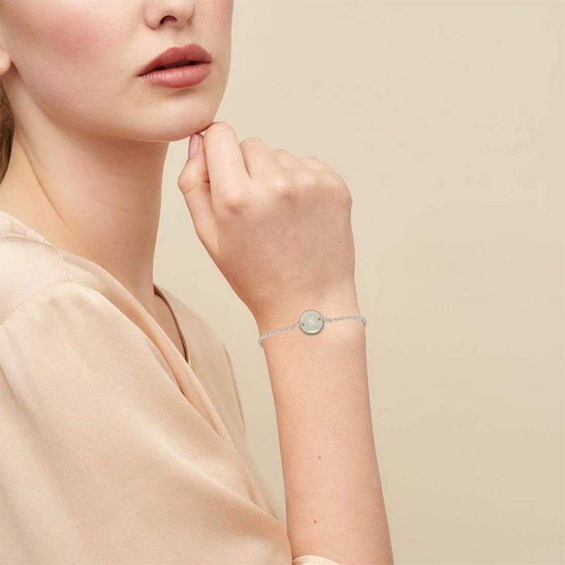Glimmerst Stainless Steel Initial Bracelet Delicate Coin Letter A Bracelet Dainty Small Disc Name Bracelet Personalized Monogram Charm Bracelet for Women - Image 5